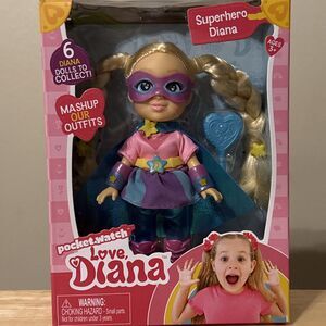 Pocket.Watch LOVE DIANA Mashups SUPER HERO 6" Doll & Brush NIB